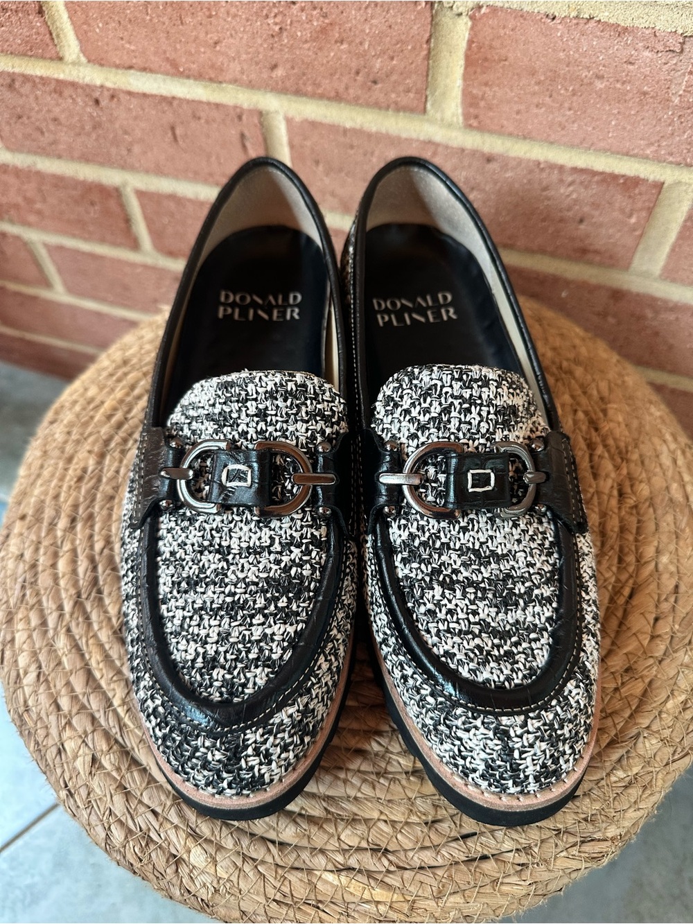 Donald J. Pliner Black & White Tweed Bit Loafers